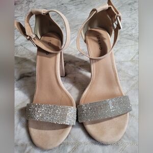 Torrid Shoes Heel Peach velvet rhinestones ankle strap size 9.5 W